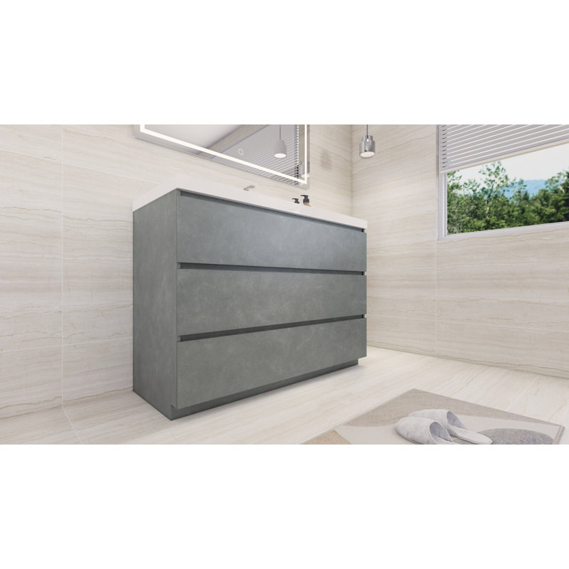47.3'' Single Bathroom Vanity with Acrylic Top, Cement Gray