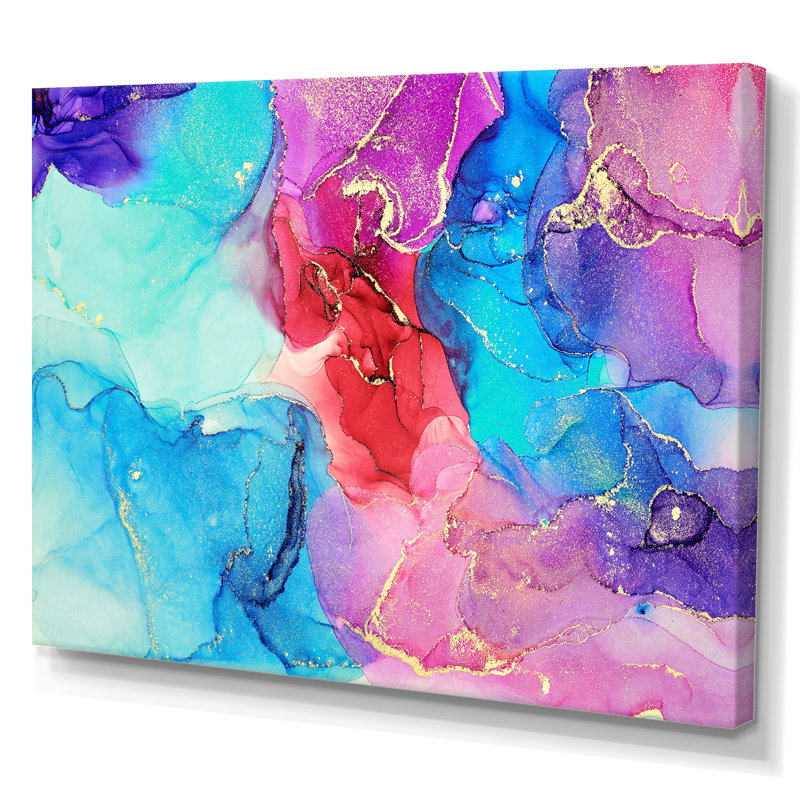 Turquoise luxueux, art abstrait fluide V - peinture sur toile, H 24 po x l 32 po x P 1 po, Toile tendue