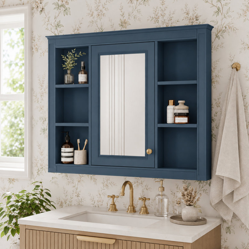 Pharmacie murale 35,38 x 28,28 pouces avec miroir et tablettes ouvertes pour le rangement de la salle de bain