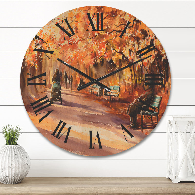 Horloge murale en bois Road in the Park, Moyenne