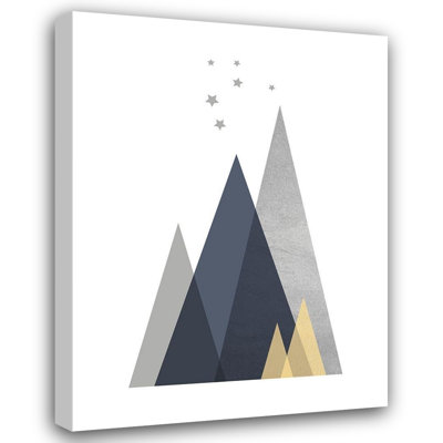 ArtDirect Urban Epiphany Gallery Wrapped Canvas Art Titled: Navy Yellow Grey Mountains 1