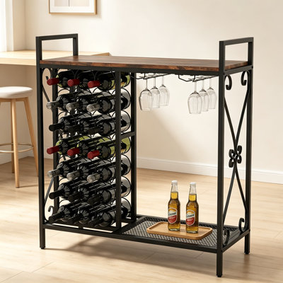 Support à vin autoportant avec porte-verre et table de bar, étagère de rangement pour bouteilles de vin industrielle, armoire à café pour la salle à manger