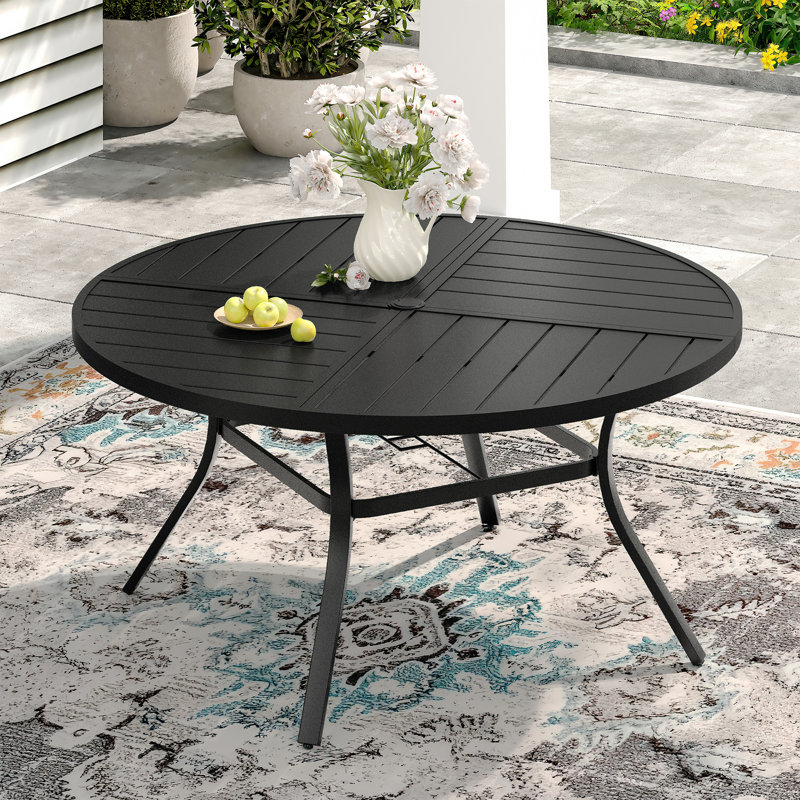 Table de salle à manger d'extérieur, Noir / Noir, H 28,3 po x L 53,1 po x l 53,1 po