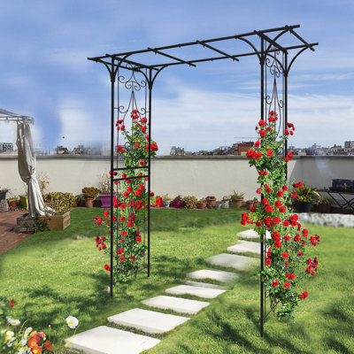 Metal Garden Arch L80.3'' X W20.47'' X H81.1'' Climbing Plants Support Rose Arch Outdoor Black