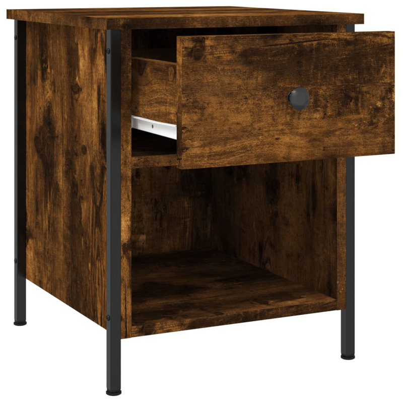 Litvak 40cm W Iron Bedside Table, Smoked Oak, Individual