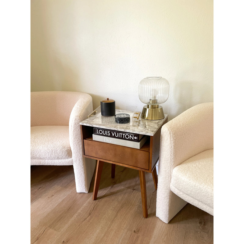 Faux Marble Nightstand with Drawer