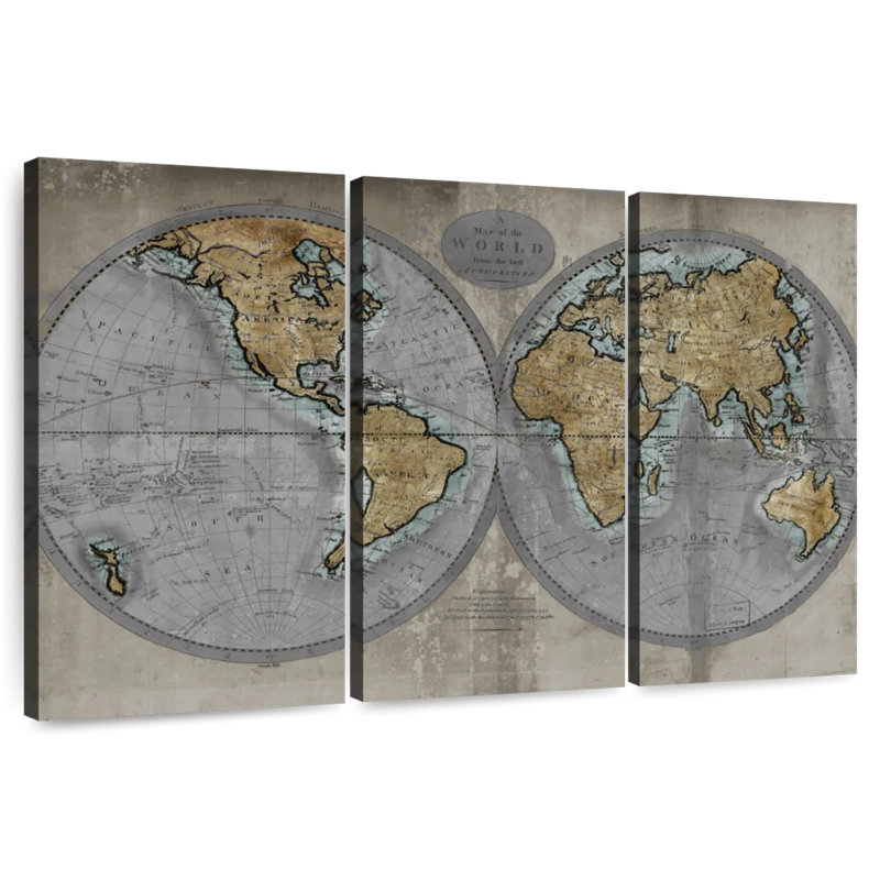 Carte rustique du monde Aliaz, H 42 po x l 65 po