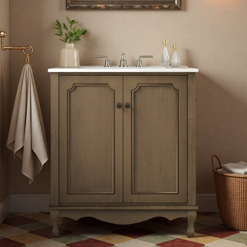 Meuble-lavabo brun 30 po avec lavabo en céramique