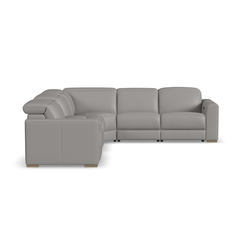 Celeste 5-Seat Power Reclining Sectional With Adjustable Headrests, Gray Leather