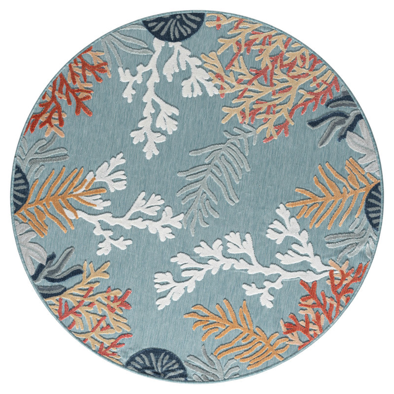 Burgas Coastal Machine Woven Polypropylene Power Loomed Indoor/Outdoor Area Rug in Blue, Round 7'6"