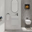 Meuble-lavabo flottant mural avec lavabo en résine blanche et porte d'armoire à fermeture en douceur-1329957220