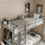 Lit superposé simple avec 4 tiroirs de rangement, rail suspendu, bande lumineuse et tablettes intégrées et 2 panneaux perforés, gris, 3 couleurs disponibles-637360393