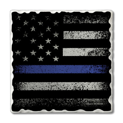 Blue Line Flag 4-Pack Tumbled Tile Stone Coasters