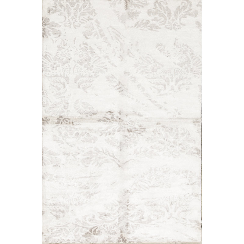 Hand-Knotted High-Quality White and Silver Area Rug