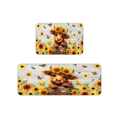 Ensemble de 2 tapis de cuisine Brown Highland Cow