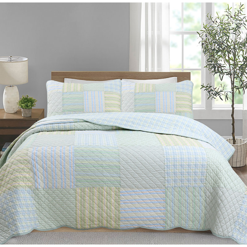 BB2022-075 Cotton Patchwork Quilt, Queen Quilt + 2 Standard Shams