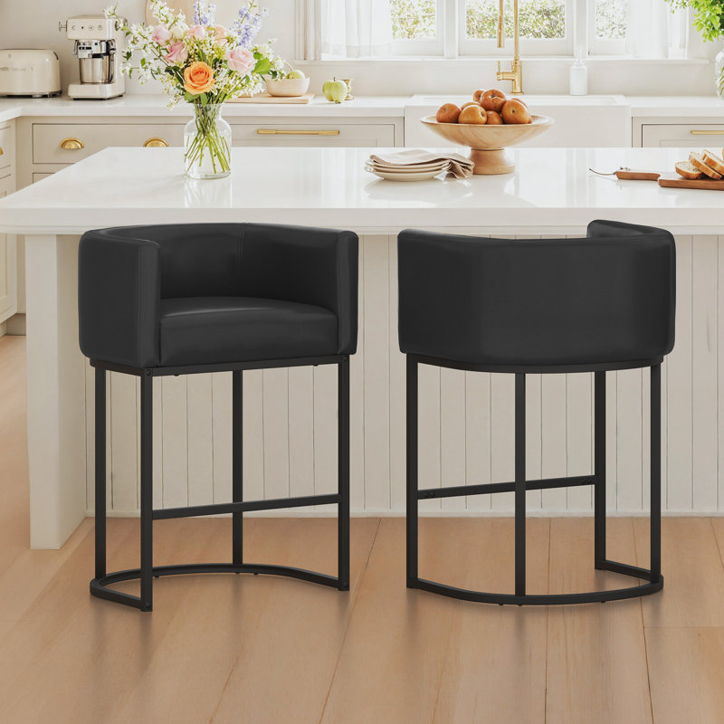 Tabouret de comptoir moderne avec structure en métal, Noir, Noir