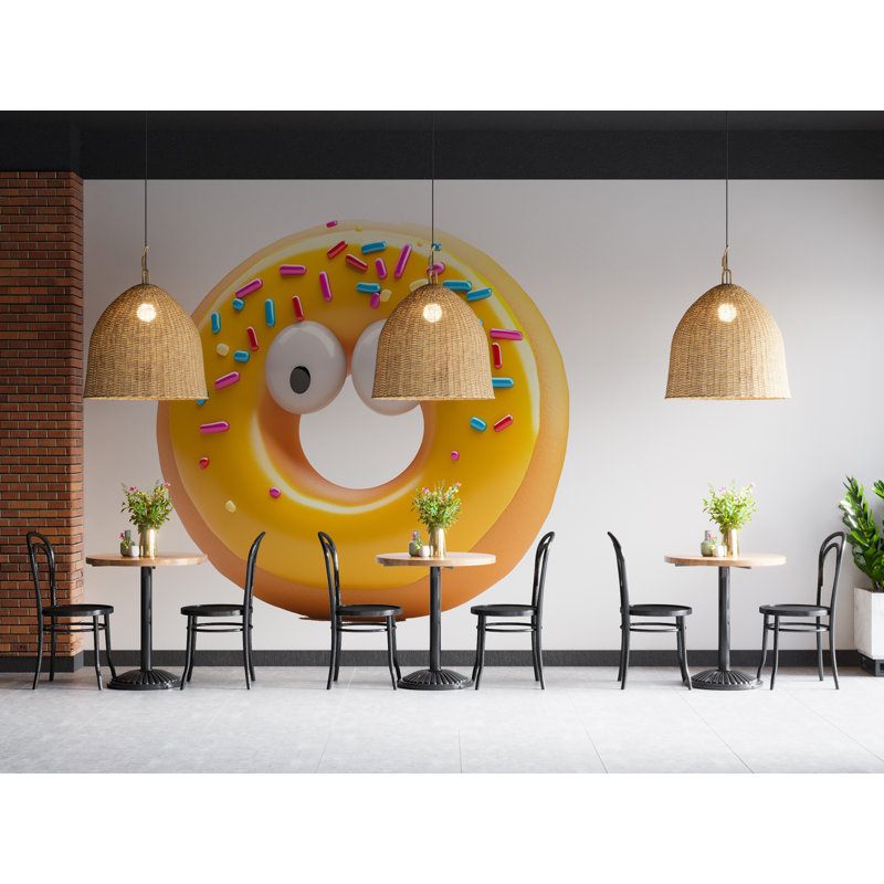 Décoration murale jaune beignet, Sprinkle Donut Cafe Bakery, art mural 384Mv, H 50 po x l 50 po