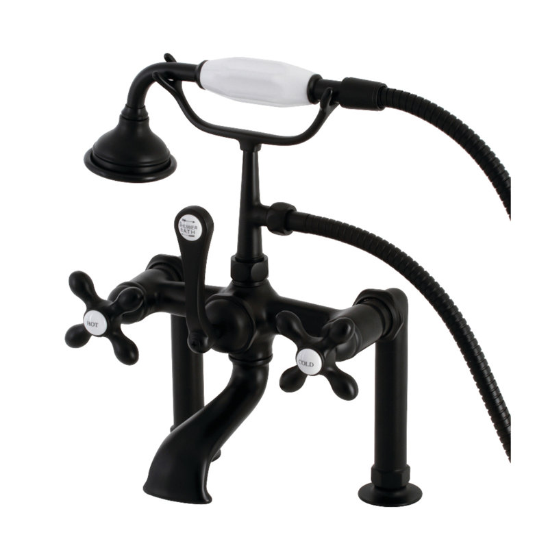 Robinet pour baignoire à pattes à 3 poignées et fixation sur le comptoir à 3 trous et cuivres Kingston, Noir mat