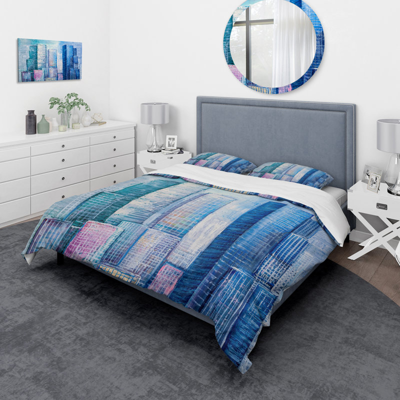 Ensemble de housse de couette moderne en polyester microfibre Skyscrapers, Housse de couette très grand + 2 très grandes ta