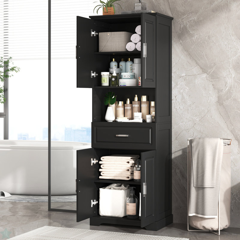 Freestanding Bathroom Cabinet With Multiple Storage System, Black