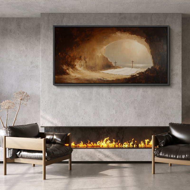 Art mural encadré, "Tombe vide et croix", Noir, H 30 po x l 60 po