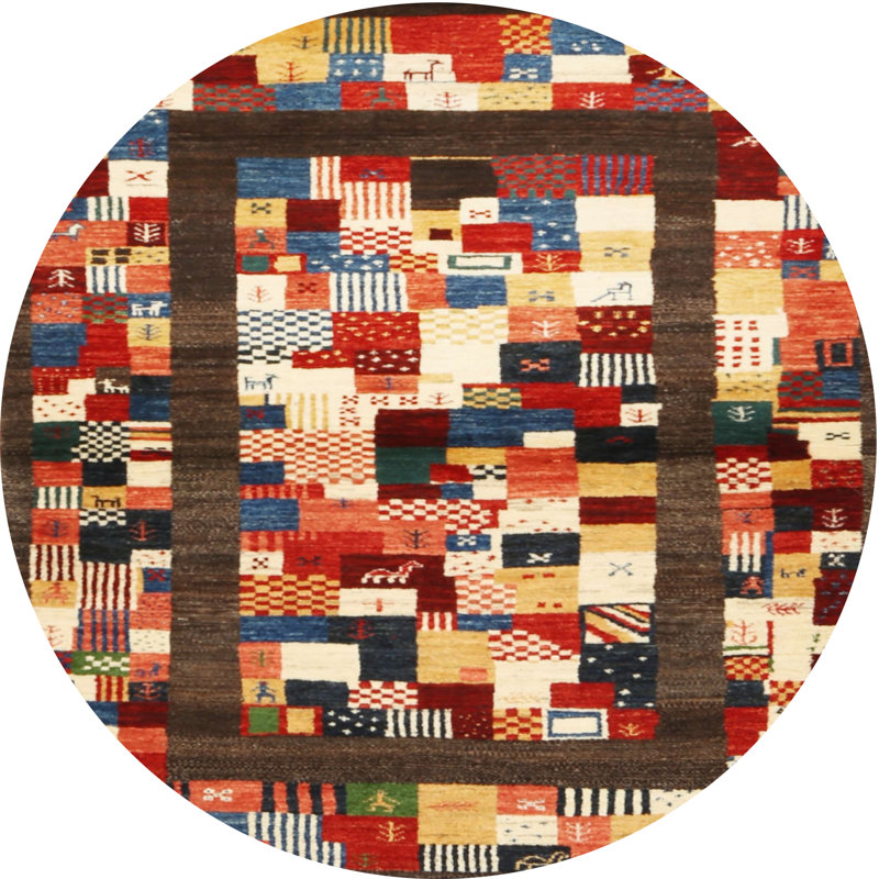Tapis brun/bleu/gris/zone contemporaine, Rond 6 pi