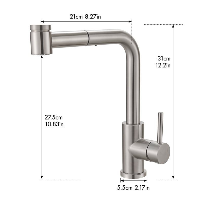 Robinet de cuisine rétractable, Nickel brossé
