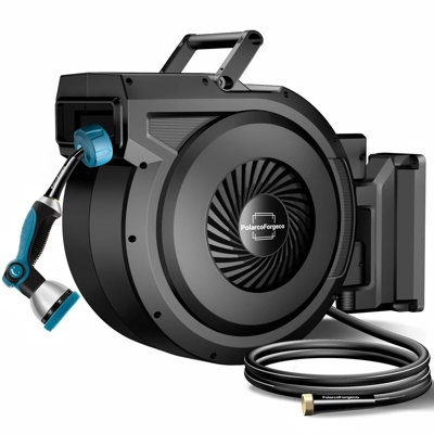 Retractable Hose Reel - 5/8 in. dia. X 90 ft. Wall-Mount Garden Water Hose Reel,  Black, 180° Swivel & 10 Spray Patterns