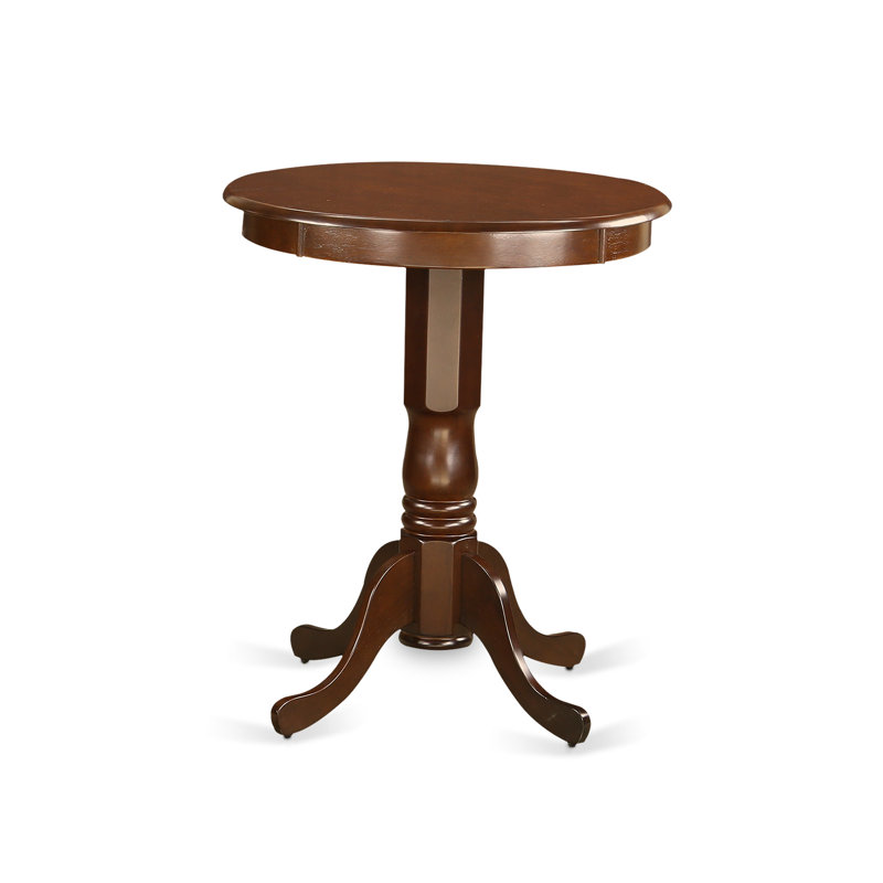 3 Piece Counter Height Dining Table Set Contains a Round Wooden Table with Pedestal and 2 Dining Chairs, Mahogany, Mahogany