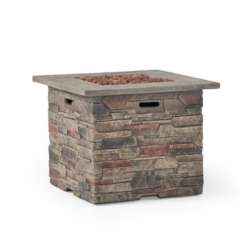 32'' Stone Square Mgo Fire Pit W/ Grey Top- 40,000 Btu
