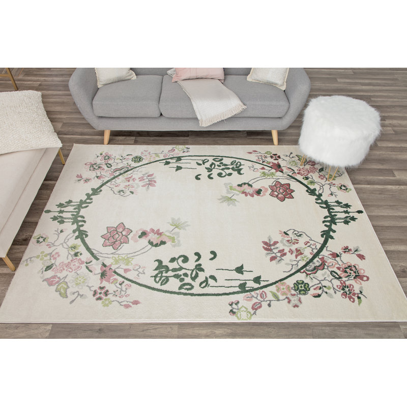 Tapis floral crème Valentina, Rectangle 9 pi x 12 pi