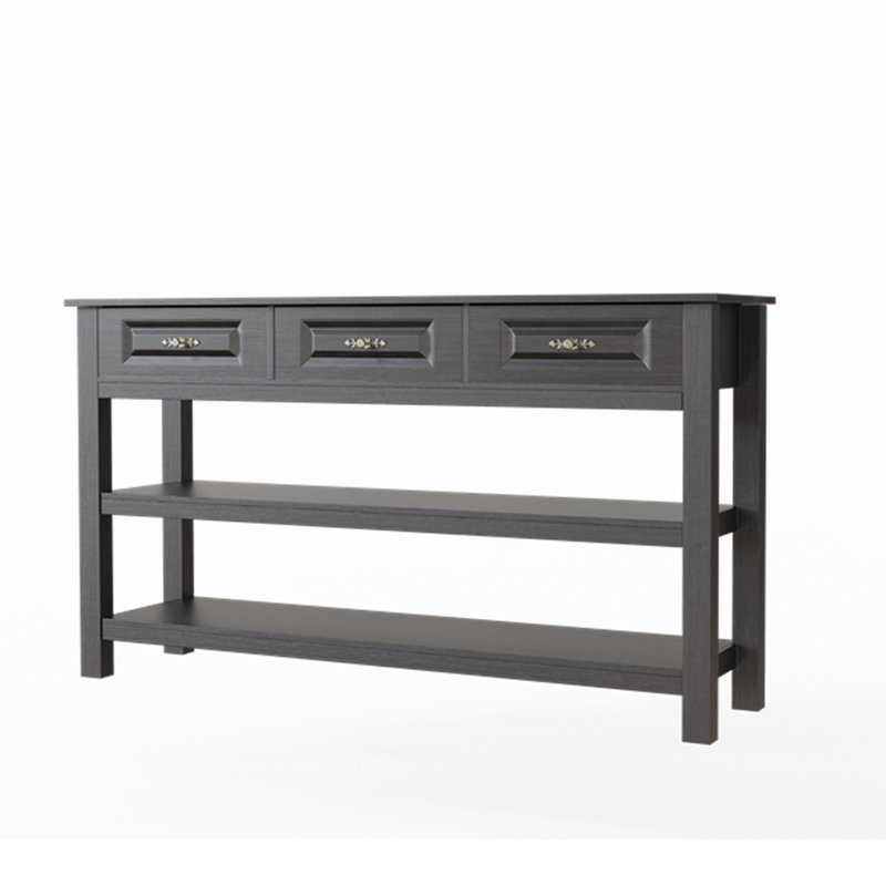 Elysian Farmhouse 3-Drawer Console Table with Storage Shelf, Wood Sofa Table for Entryway Hallway Living Room, Taupe