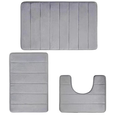 Foam Bath Mat Set Bathroom Rugs For 3 Pcs Toilet Mats Soft Comfortable Water Absorption NonSlip ThickMachine WashableEasier To Dry Dark