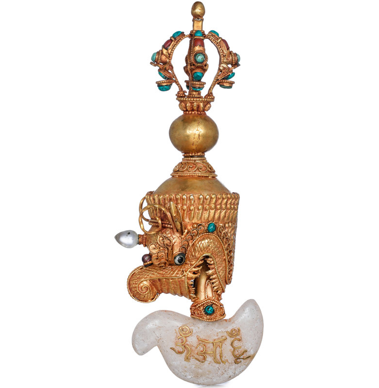Hachoir tibétain bouddhiste Makara avec poignée Vajra