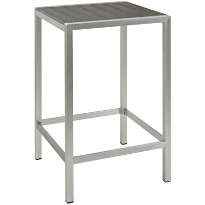 Shore Aluminum Outdoor Patio Square Bar Table in Silver Gray by Modway