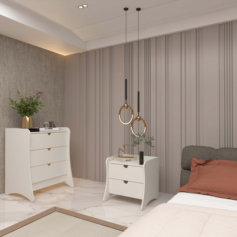 Ensemble de chambre à coucher 2 pièces avec commode et table de chevet Coney, Blanc