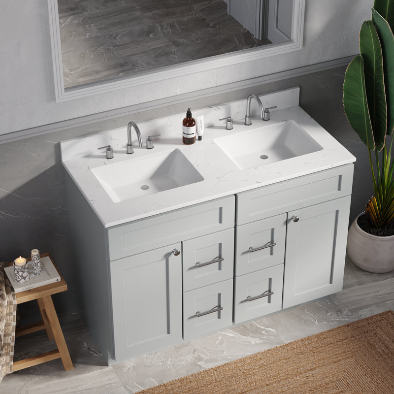 Tiroir de meuble-lavabo double 48 po Disar, Gris