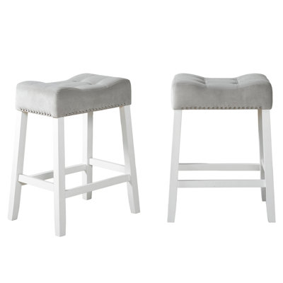 Tabourets de velours à hauteur de comptoir, 2 pièces, sièges de selle gris, blanc délavé, tabourets de construction 2 pièces, construction