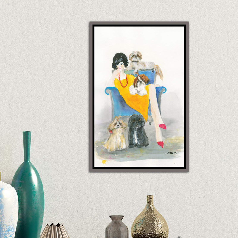 " I Need Another Shih Tzu " by Connie Collum Painting Print, 26" H x 18" W x 1.5" D, Dark Rustic Wood Framed Canvas