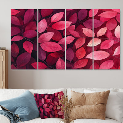 Crimson Leaves Dancing Ros I - Feuilles - Art mural traditionnel pour le salon
