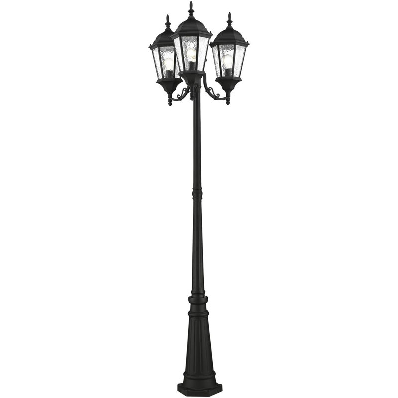 3 Light TBK Outdoor Post Light with Clear Water Glass Shade