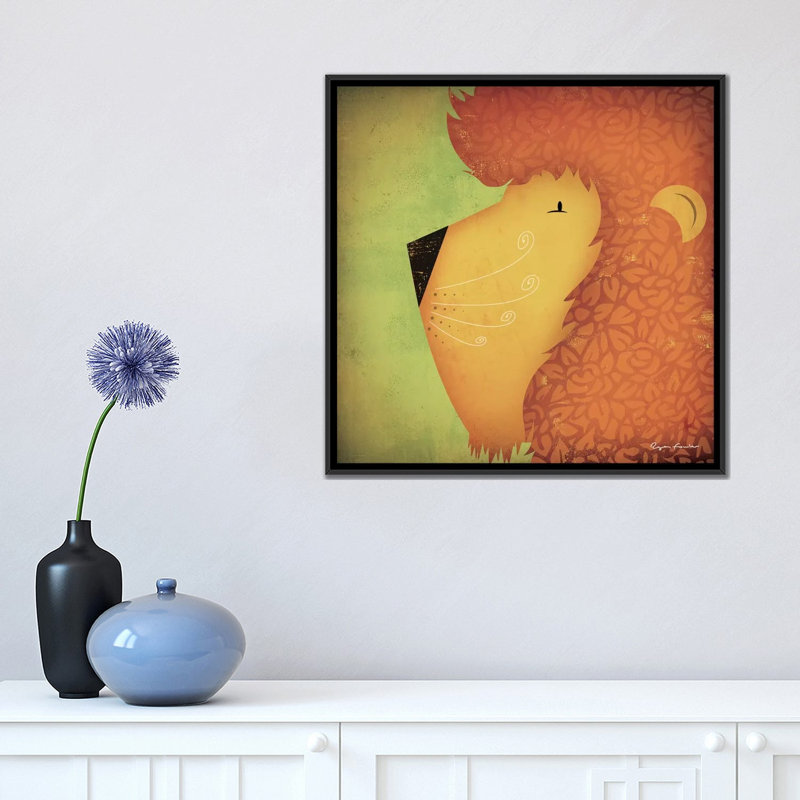 «Menoher Lion Wow», art encadré, H 18 po x l 18 po x P 1,5 po, Toile avec cadre noir