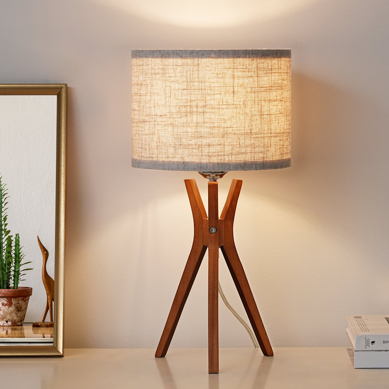 Solid Wood Tripod Lamp, Beige, Brown