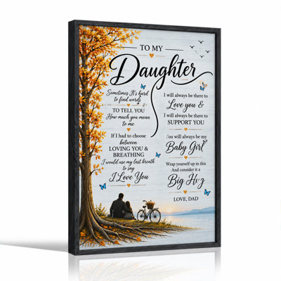 To My Daughter Quote with Autumn Tree Canvas Wall Art