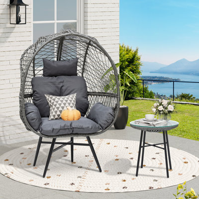 Wicker Teardrop Egg Chair with End Table Outdoor Indoor