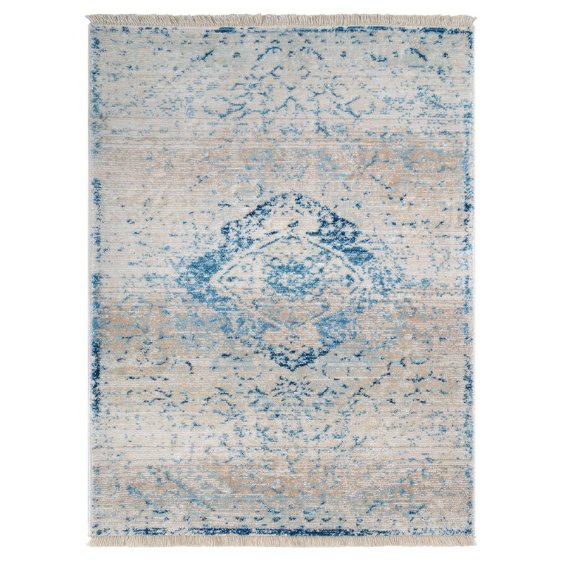 Crayton Machine Made Polyester Area Rugs - Blue Color, Oriental Design, Low Pile Machine Made Area Rugs for Living Room, Bed Room