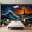 Papier peint mural paysage marin sombre, phare et vagues déchaînées-1688436917-1688436919