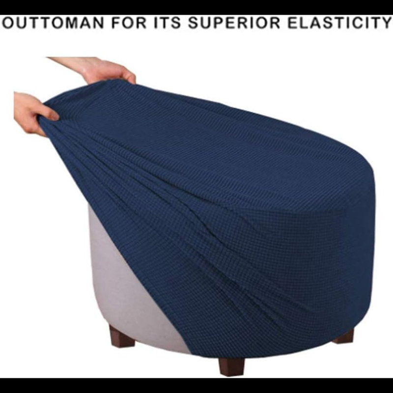 Round Ottoman Slipcover Polyester Blend Footstool Protector Covers Stretch With Elastic Bottom Feature Textured Machine Washable Jacquard Fabric