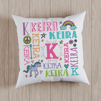 My Name 14" Throw Pillow With Pastel Color Text And Custom Name And Initial Printed On White Square Removable Cover | Decorative Accent For Nursery, Play Room Or Bedroom | 14" X 14"